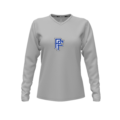 [FTLVCFGY-FYXS-LOGO3] Comfort T-Shirt (Female Youth XS, Gray, V Neck, Logo 3, Long Sleeve)