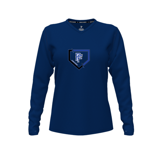 [CUS-DFW-TEES-PER-VNK-LSL-NVY-FYXS-LOGO1] Performance T-Shirt (Female Youth XS, Navy, V Neck, Logo 1, Long Sleeve)