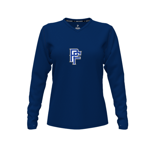 [CUS-DFW-TEES-PER-VNK-LSL-NVY-FYXS-LOGO3] Performance T-Shirt (Female Youth XS, Navy, V Neck, Logo 3, Long Sleeve)