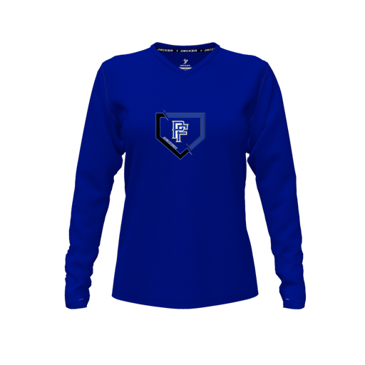 [CUS-DFW-TEES-PER-VNK-LSL-RYL-FYXS-LOGO1] Performance T-Shirt (Female Youth XS, Royal, V Neck, Logo 1, Long Sleeve)