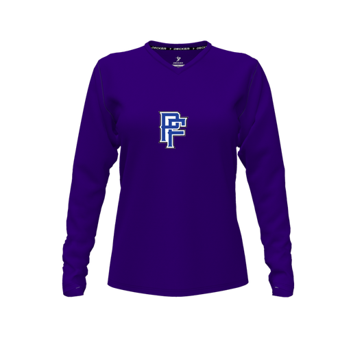[FTLVPTPP-FYXS-LOGO3] Decker Performance T-Shirt (Female Youth XS, Purple, V Neck, Logo 3, Long Sleeve)